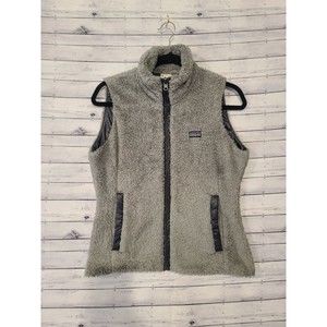 PATAGONIA Womens Los Lobos Reversible Full Zip Fuzzy Fleece Vest Sz Small Gray